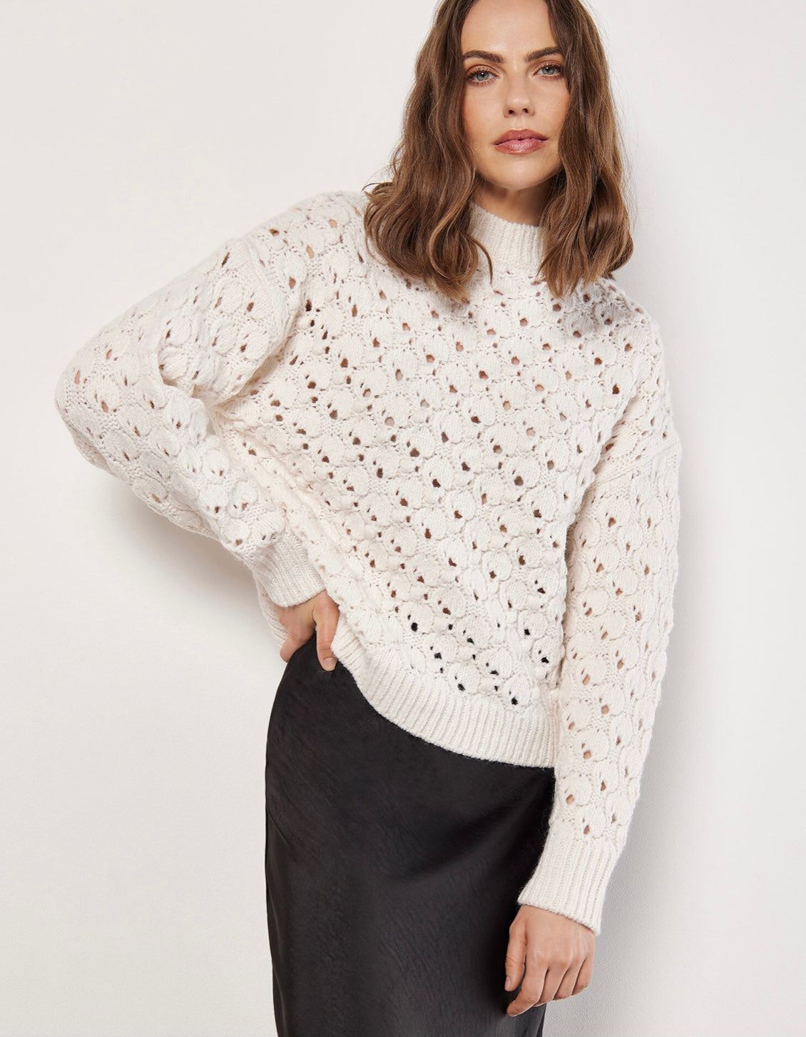 Pointelle Teardrop Chunky Knit Sweater