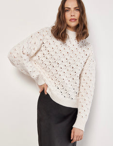 Pointelle Teardrop Chunky Knit Sweater