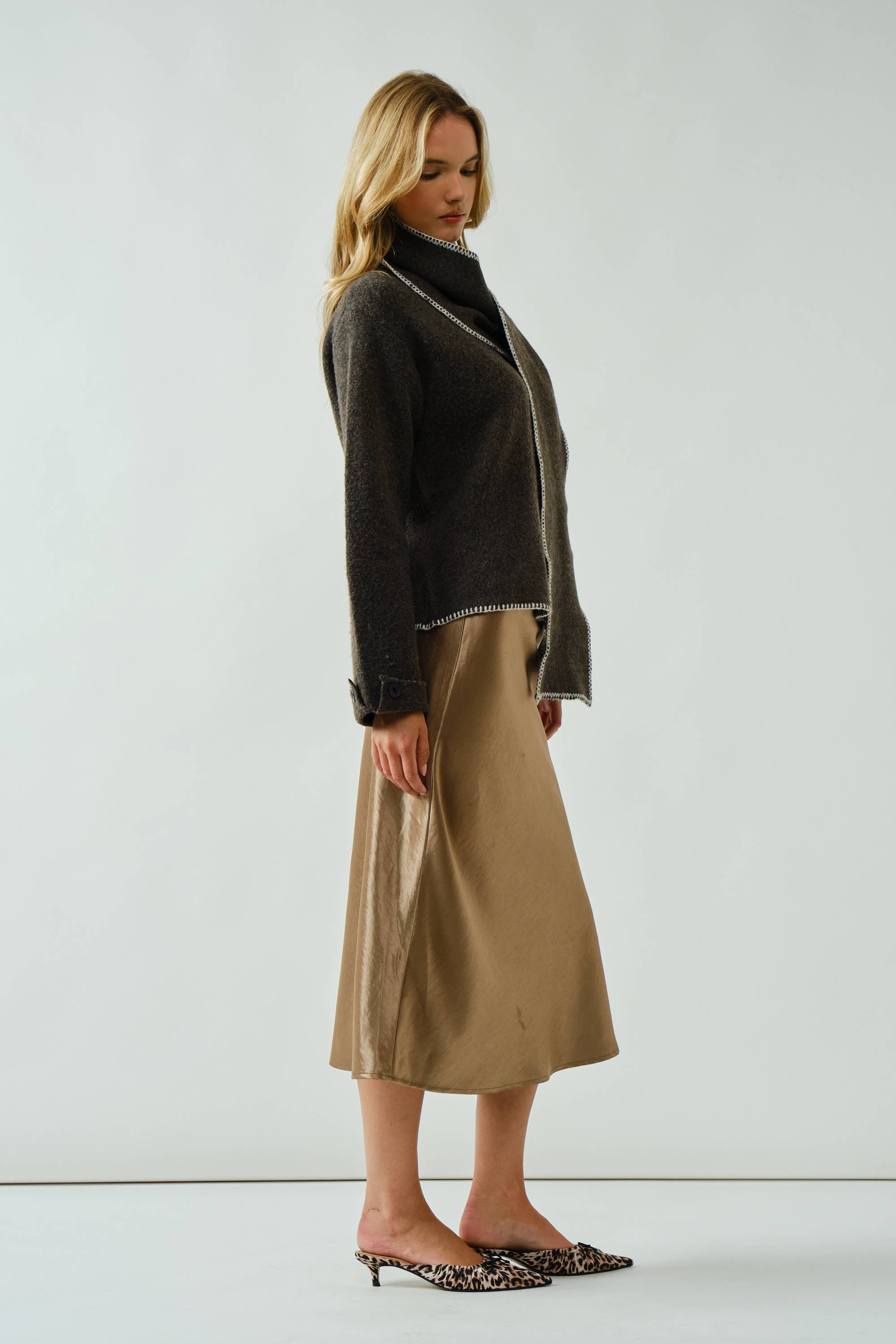 A Line Satin MIDI Skirt
