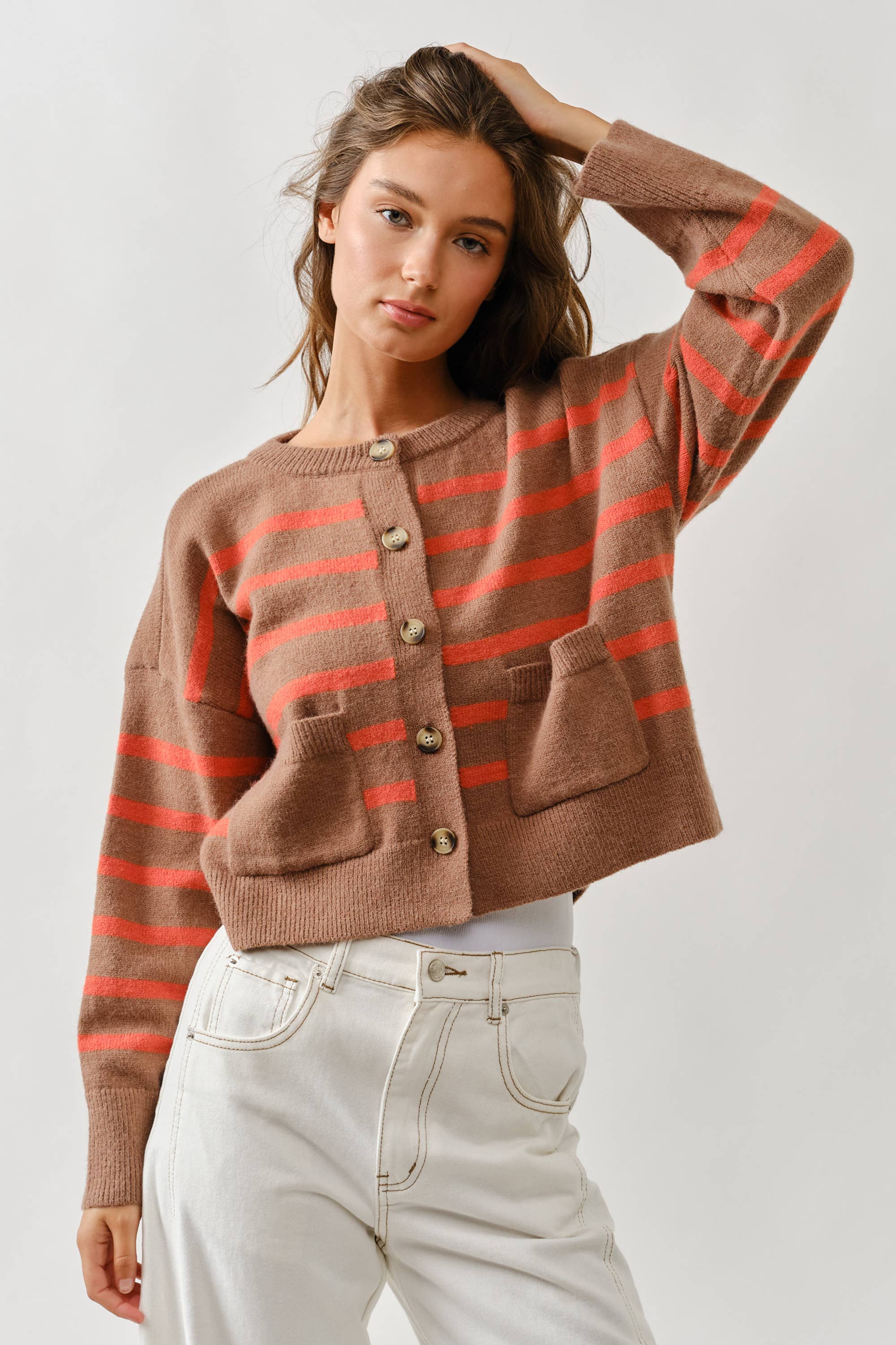 Striped Crew Neck Cardigan
