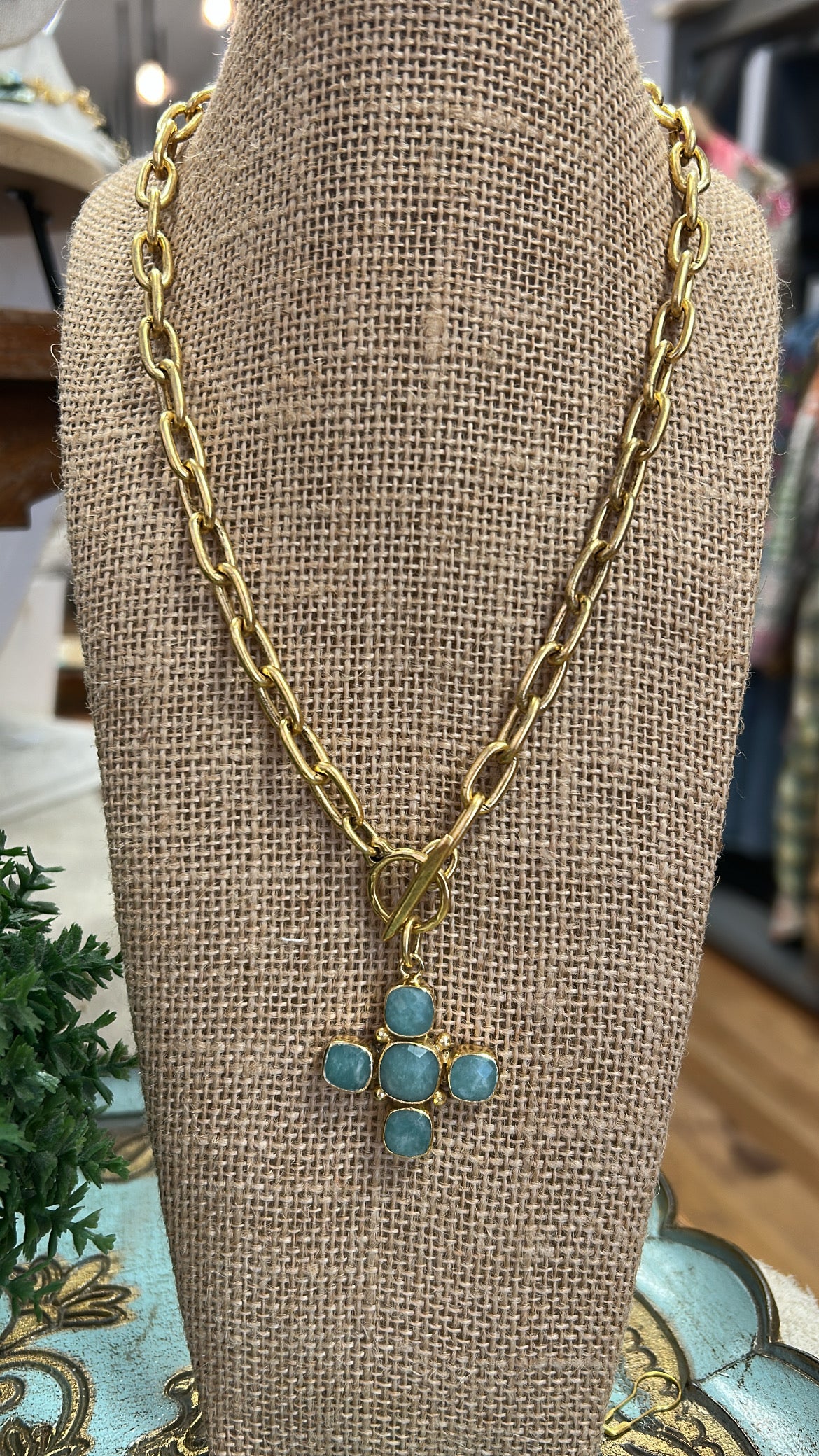 Antiqued Chain with Amazonite Cross Pendant