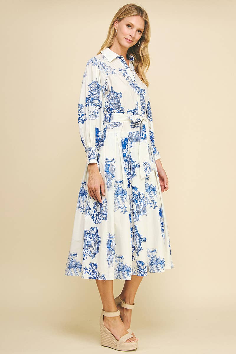 Print Shirt Midi Dress