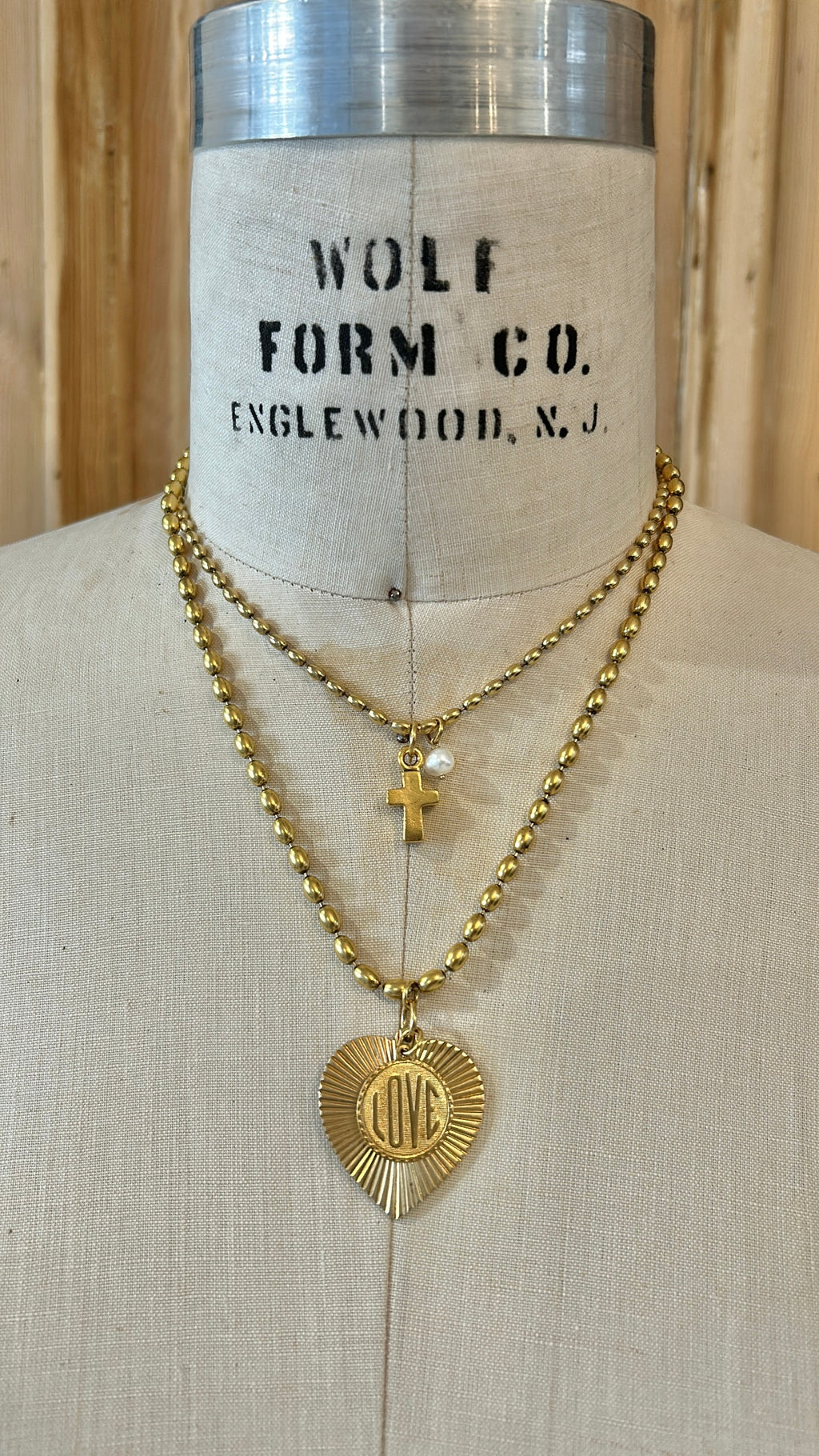 Gold Rice Beaded Necklace with Cross & Pearl 105