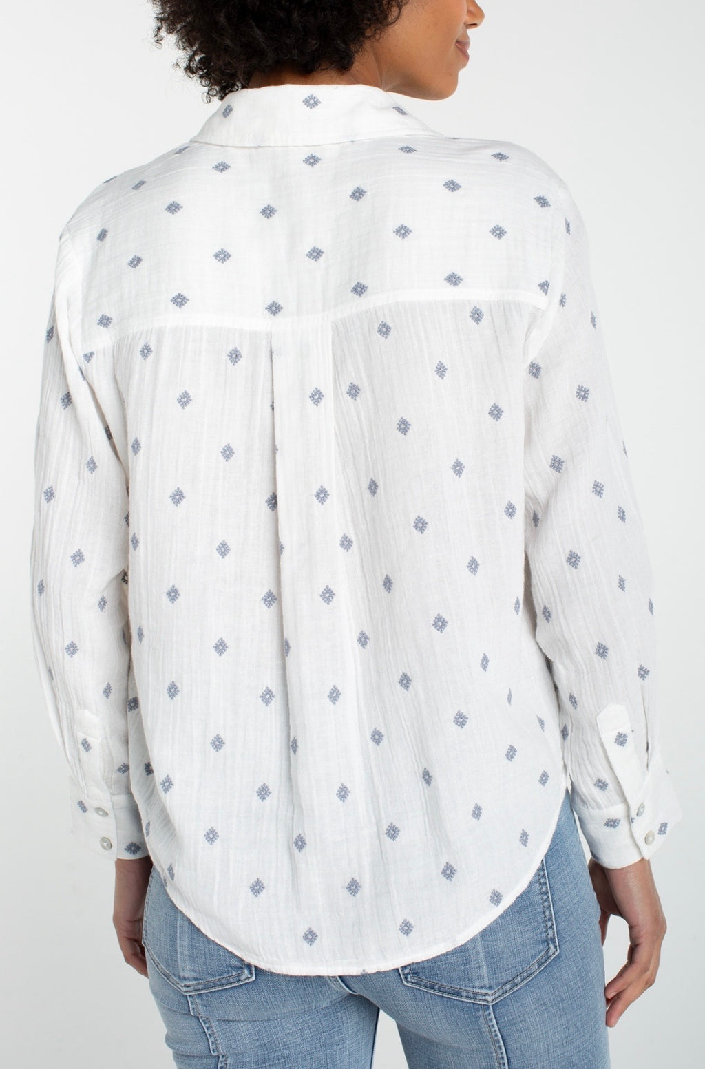 Button Front Shirt W/ High Low Hem