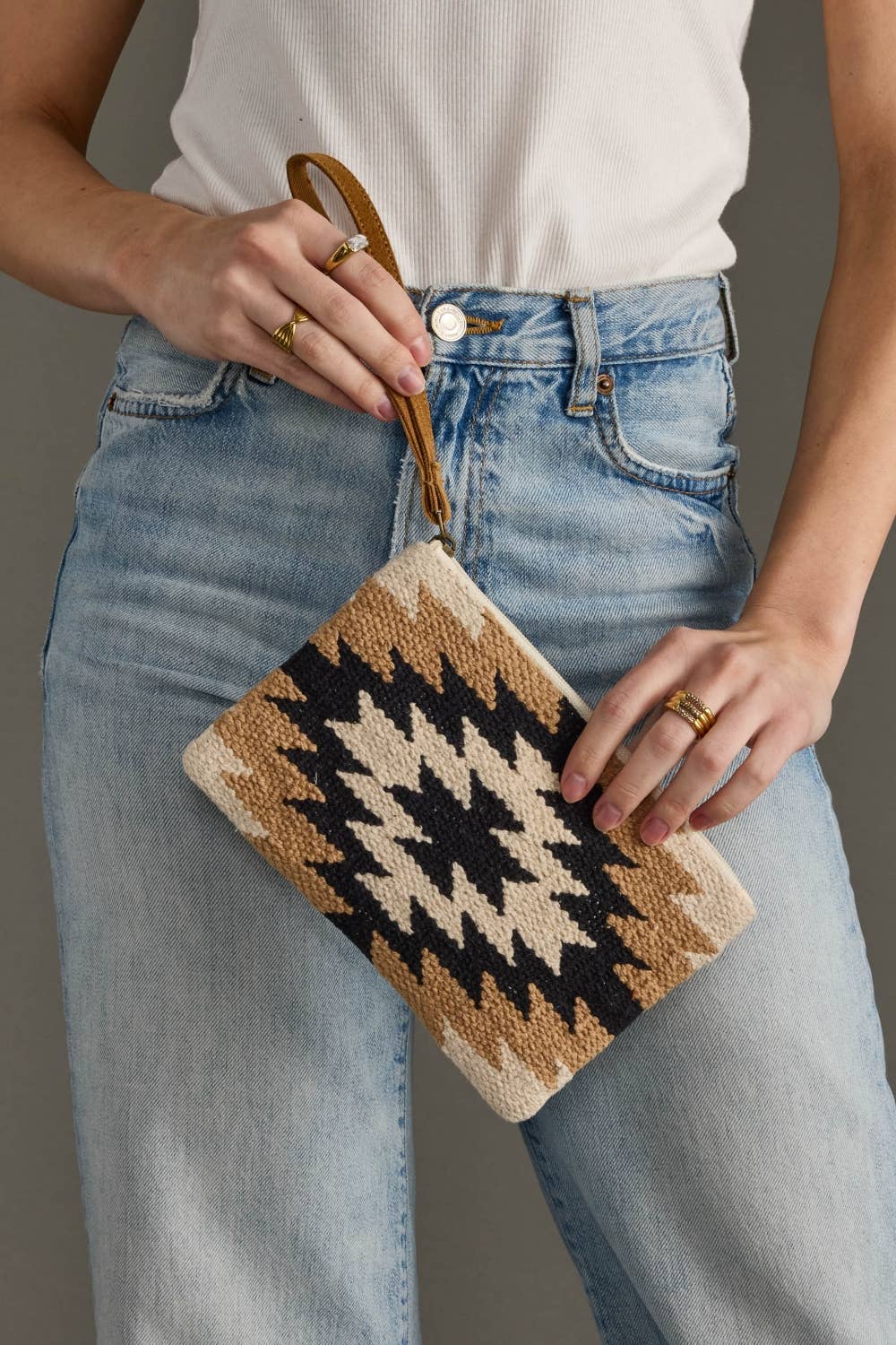 Cream, Black & Tan Western Wristlet