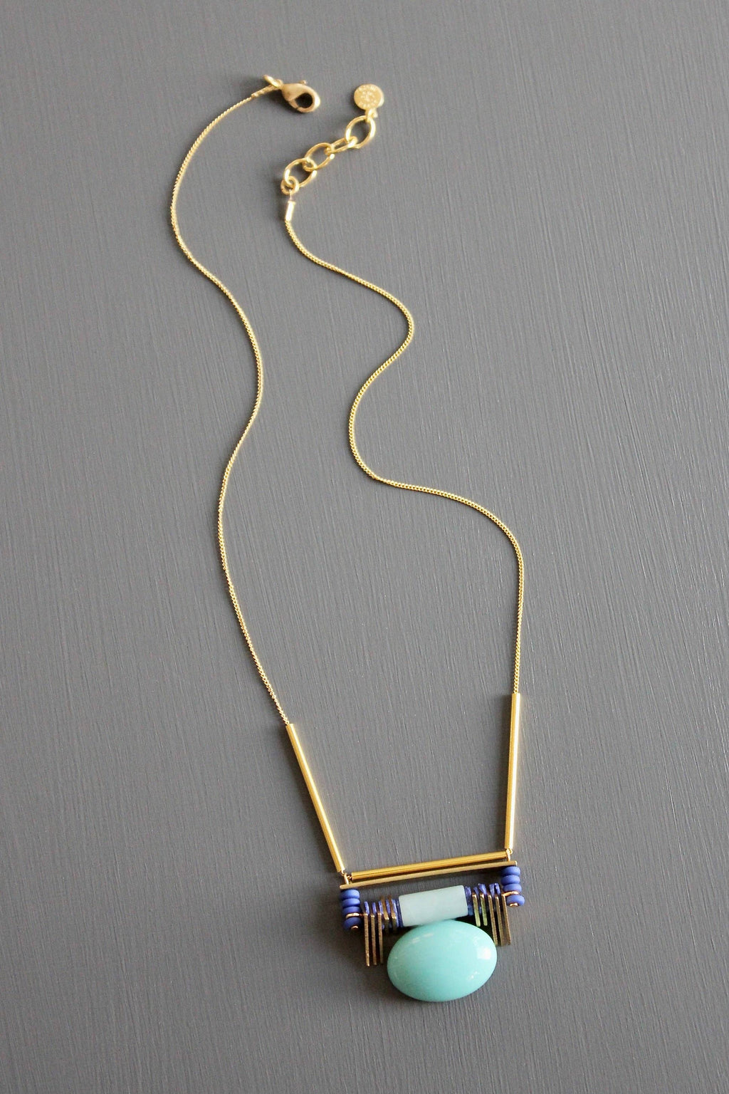 Turquoise glass and ammonite Artdeco necklace 618