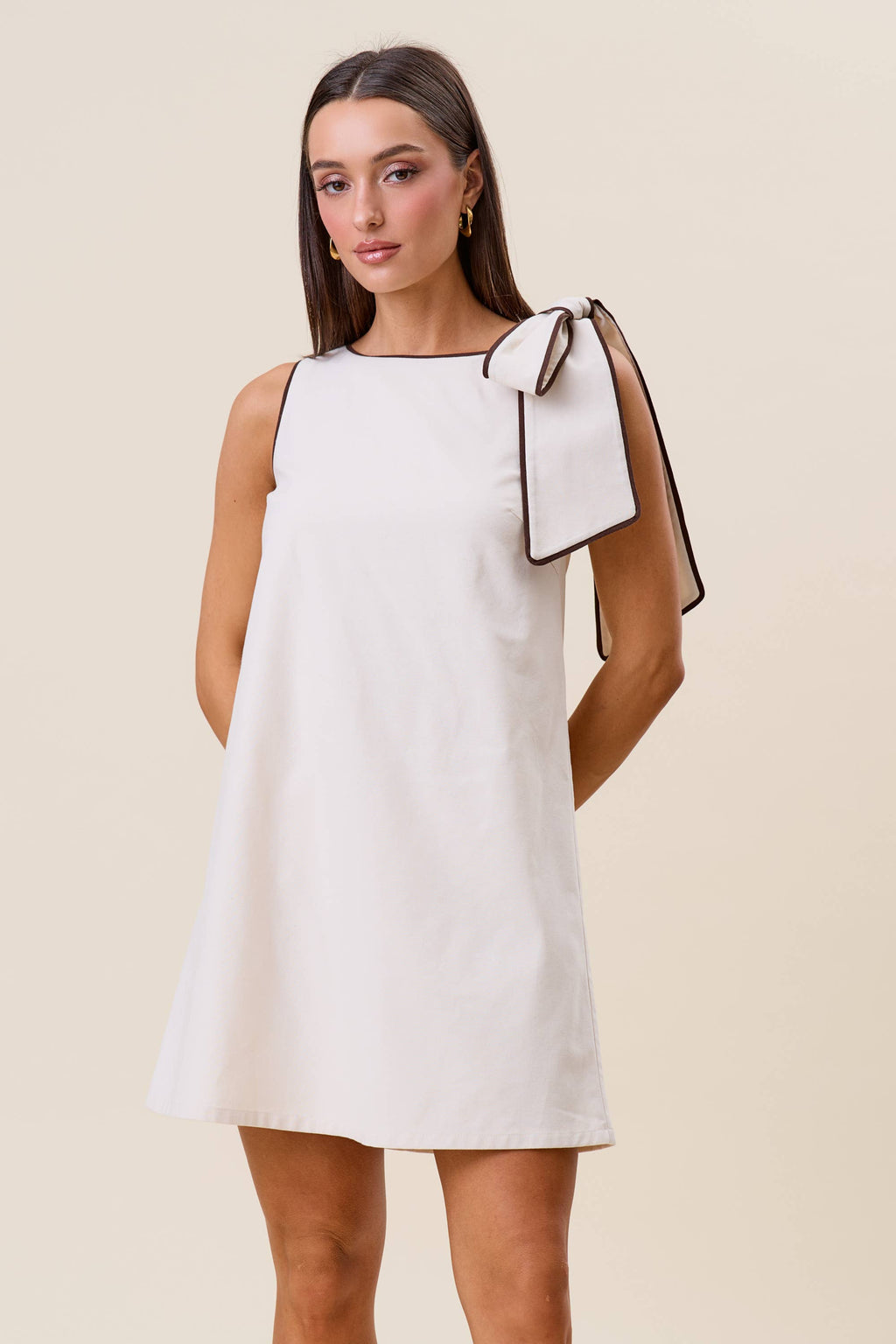 Tie Shoulder Sleeveless Mini Shift Dress