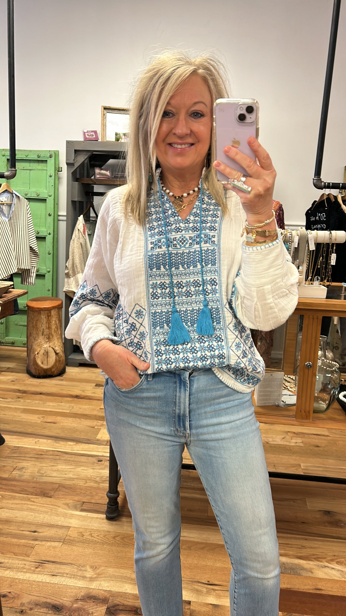 Gauze cross Stitch Top