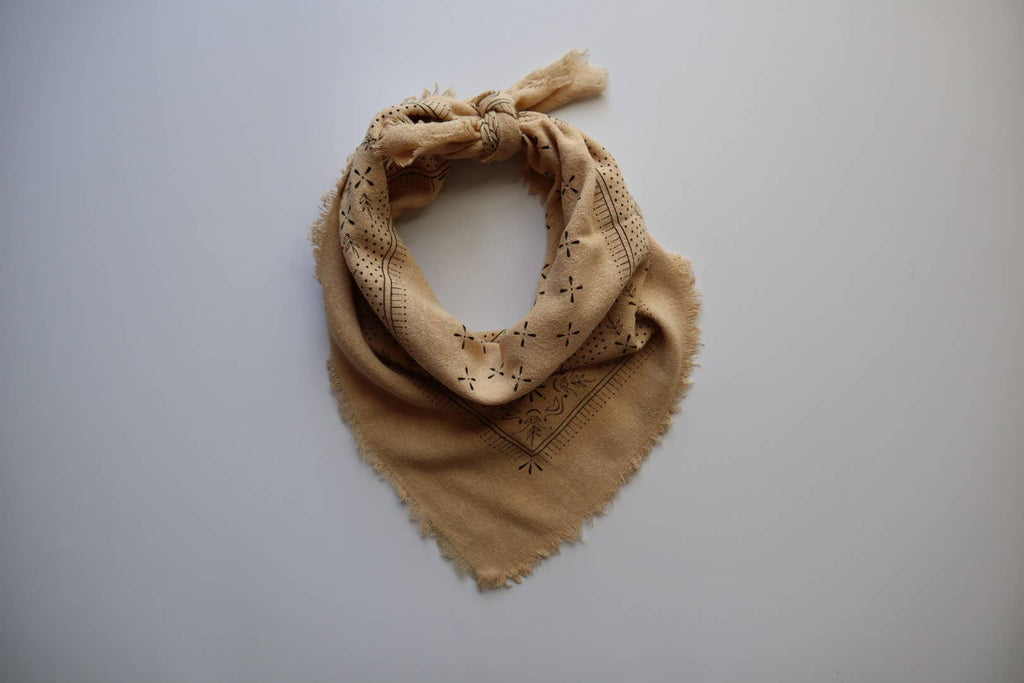 Oatmeal Classic Print Naturally Raw Silk Bandana -black ink G3