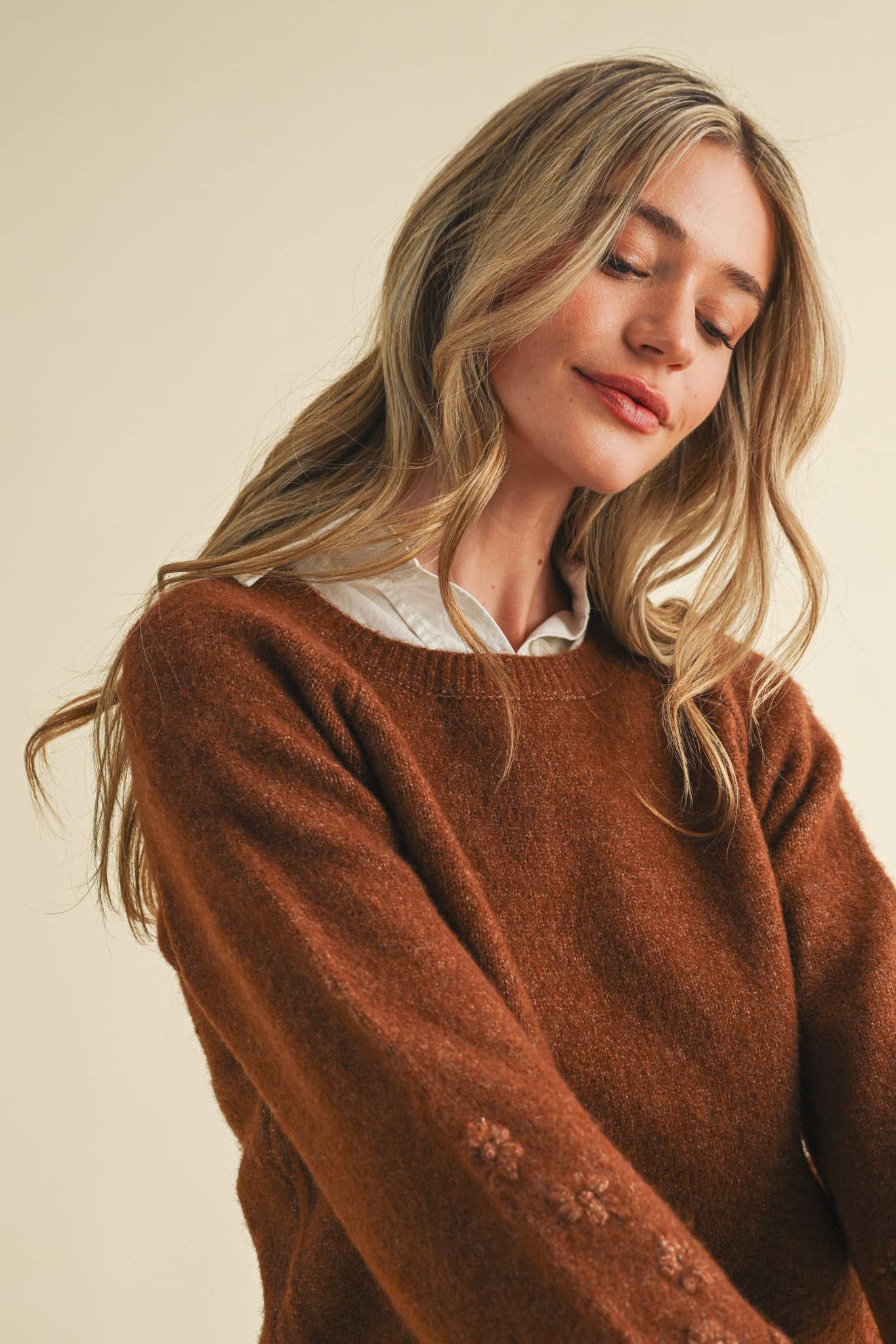 Floral Knit Puff Sleeve Sweater