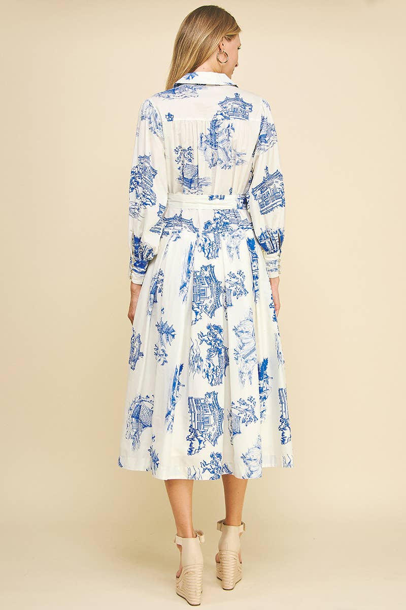 Print Shirt Midi Dress