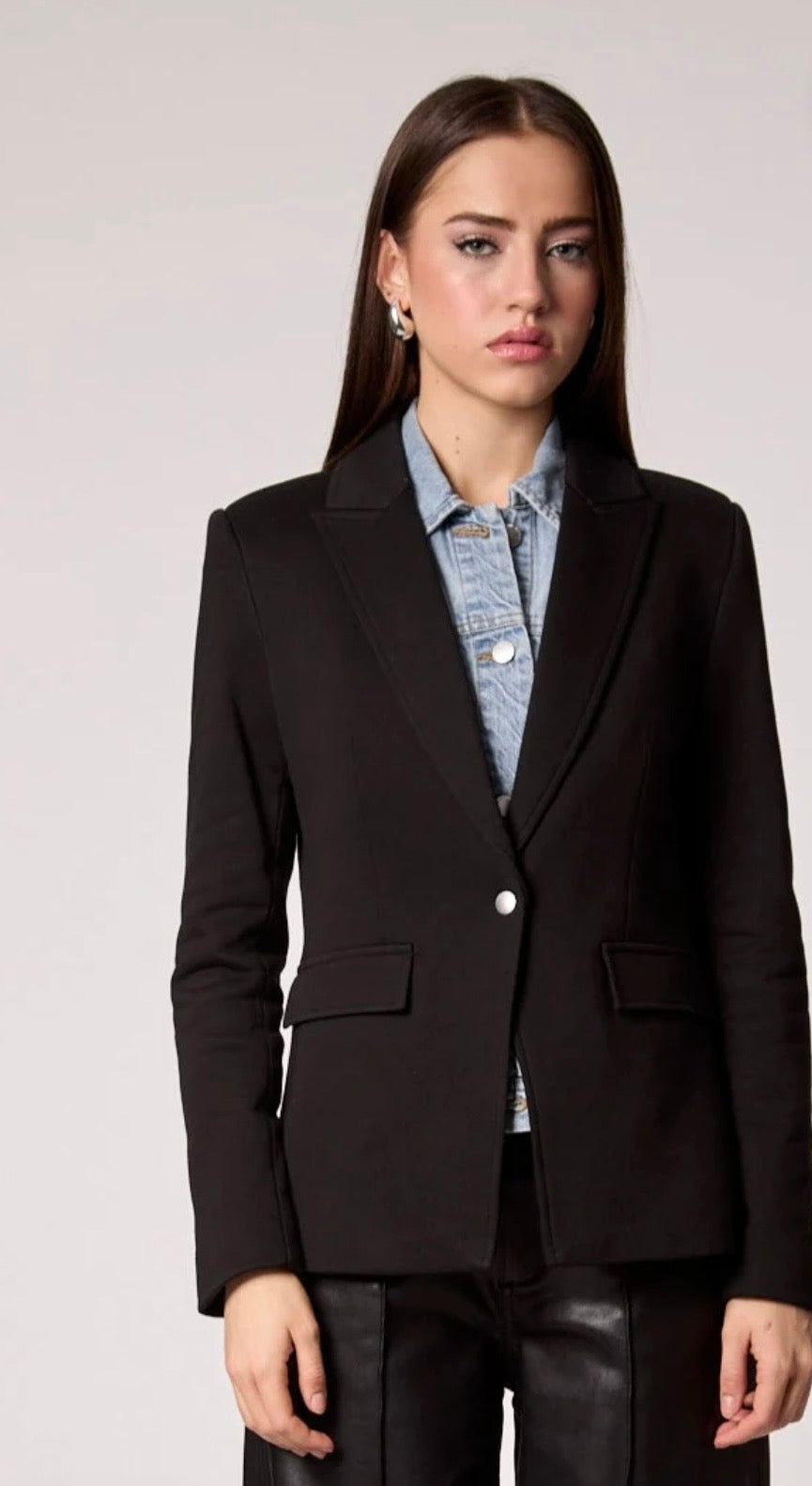 Helen Blazer With Removable Denim Insert in Black
