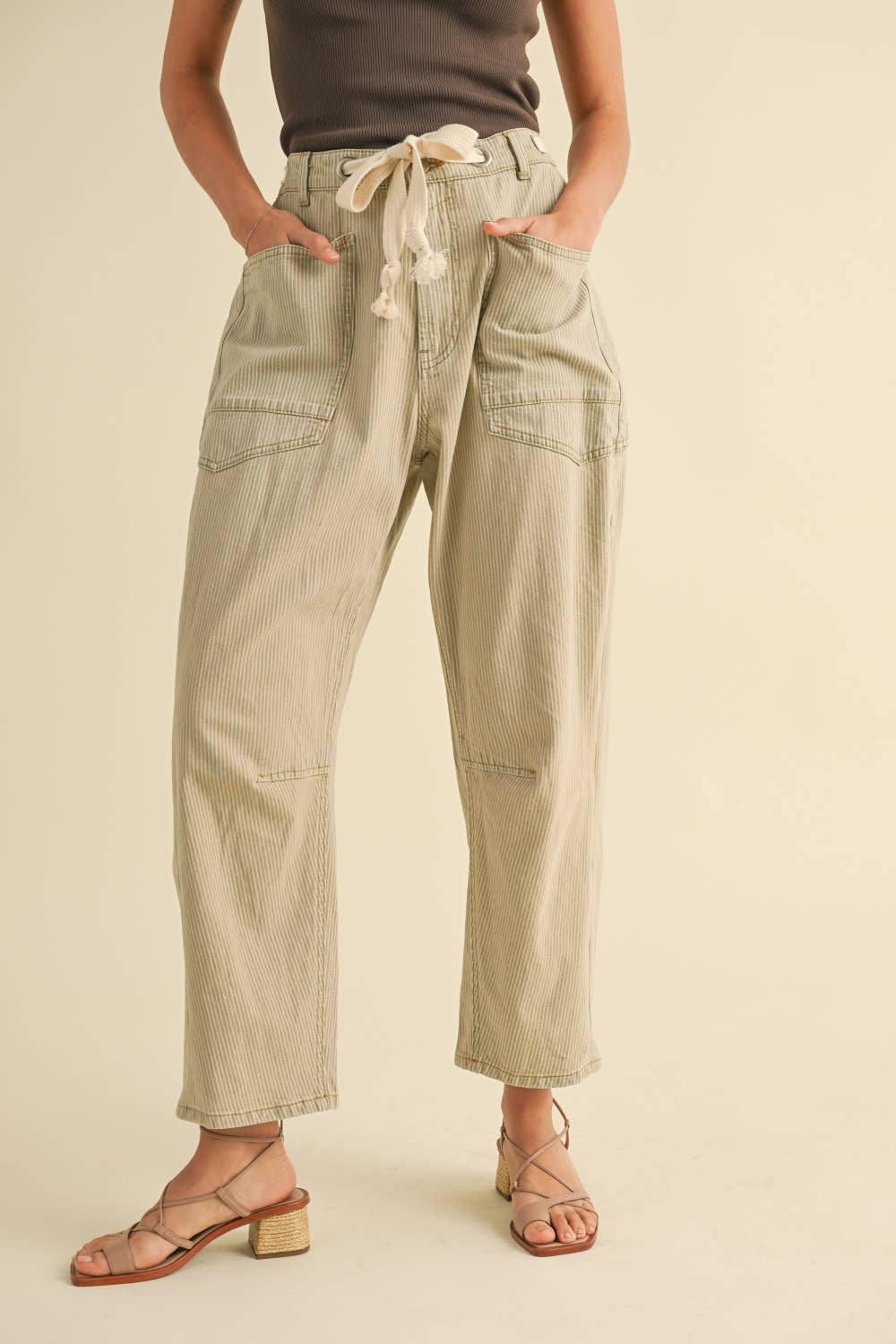 Two Tone  Cotton Pants With Cotton Belt