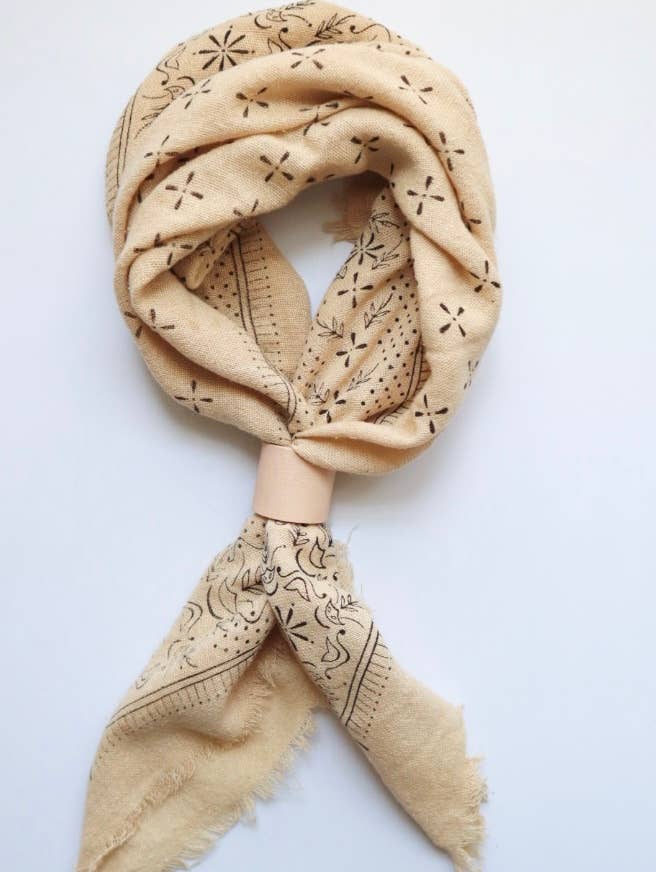 Oatmeal Classic Print Naturally Raw Silk Bandana -black ink G3