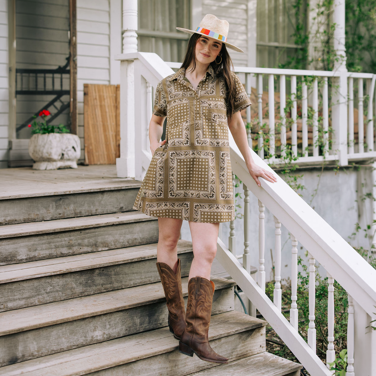 Olive Bandana Getaway Mini Dress