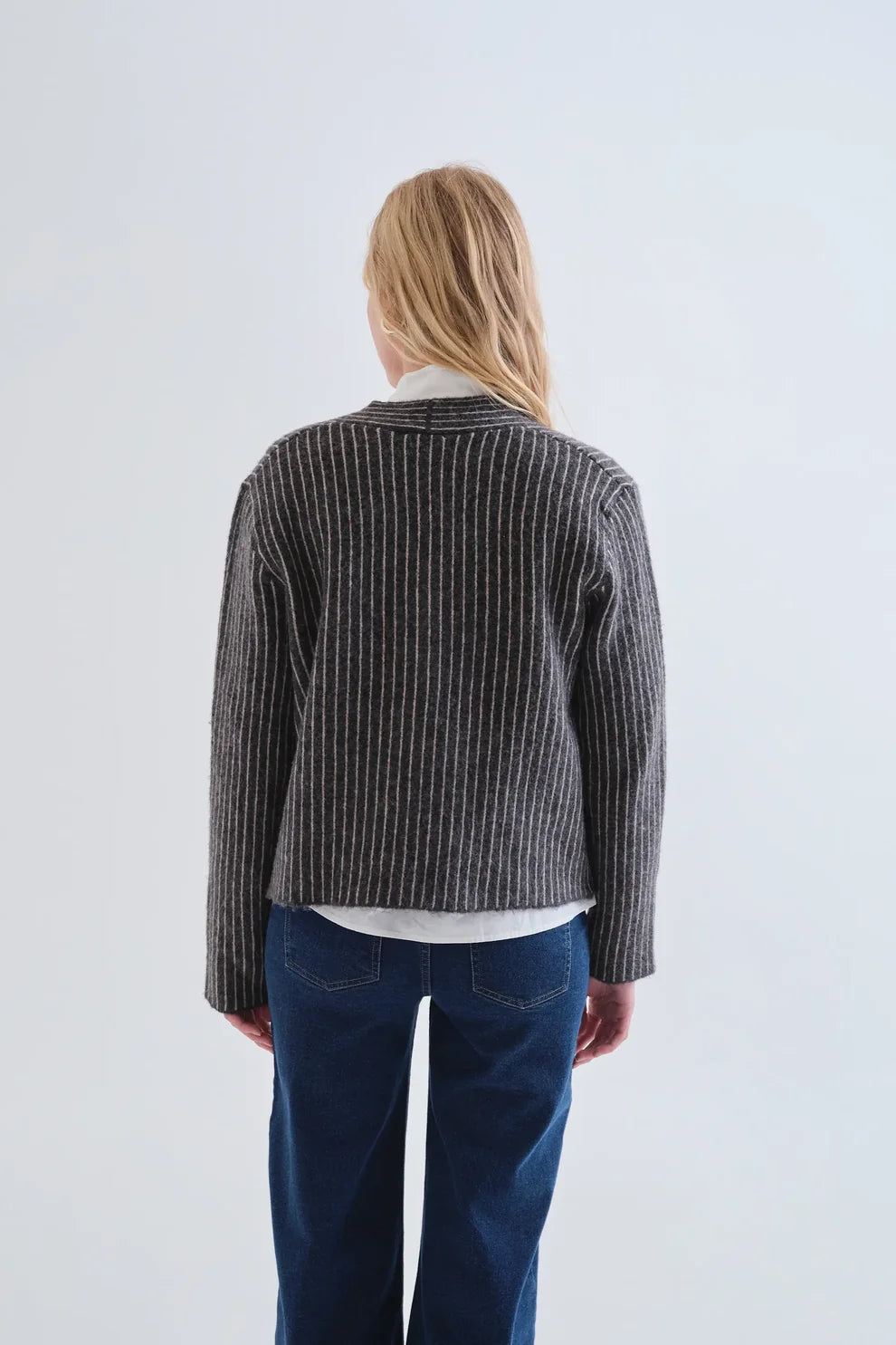 Dark Gray & White Striped Cardigan
