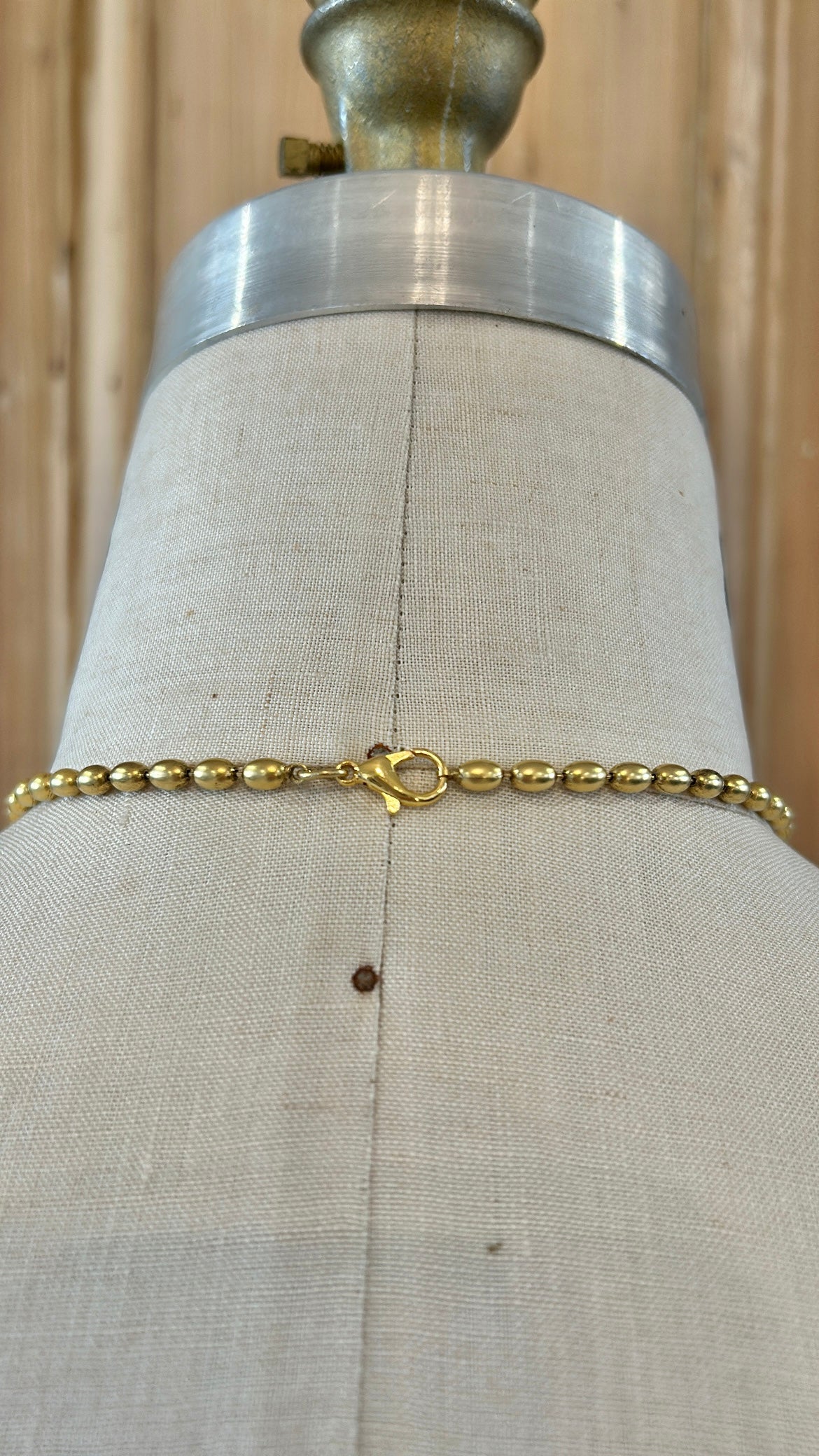 Gold Rice Beaded Chain with small heart & Love Pendant 107