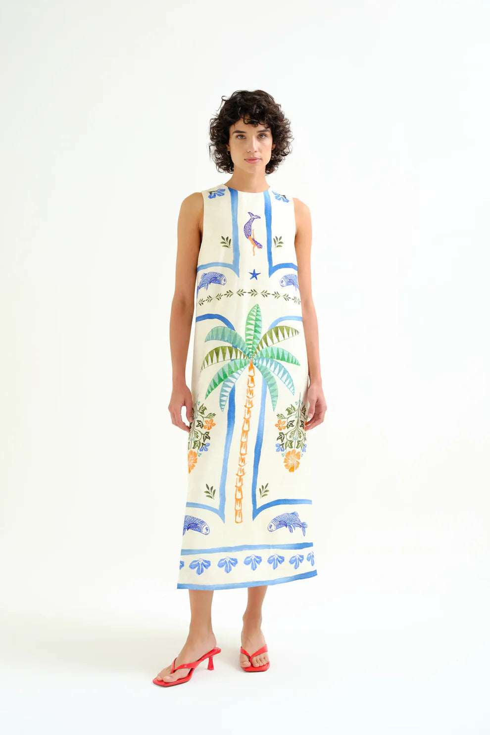 Midi Dress with Palm Print