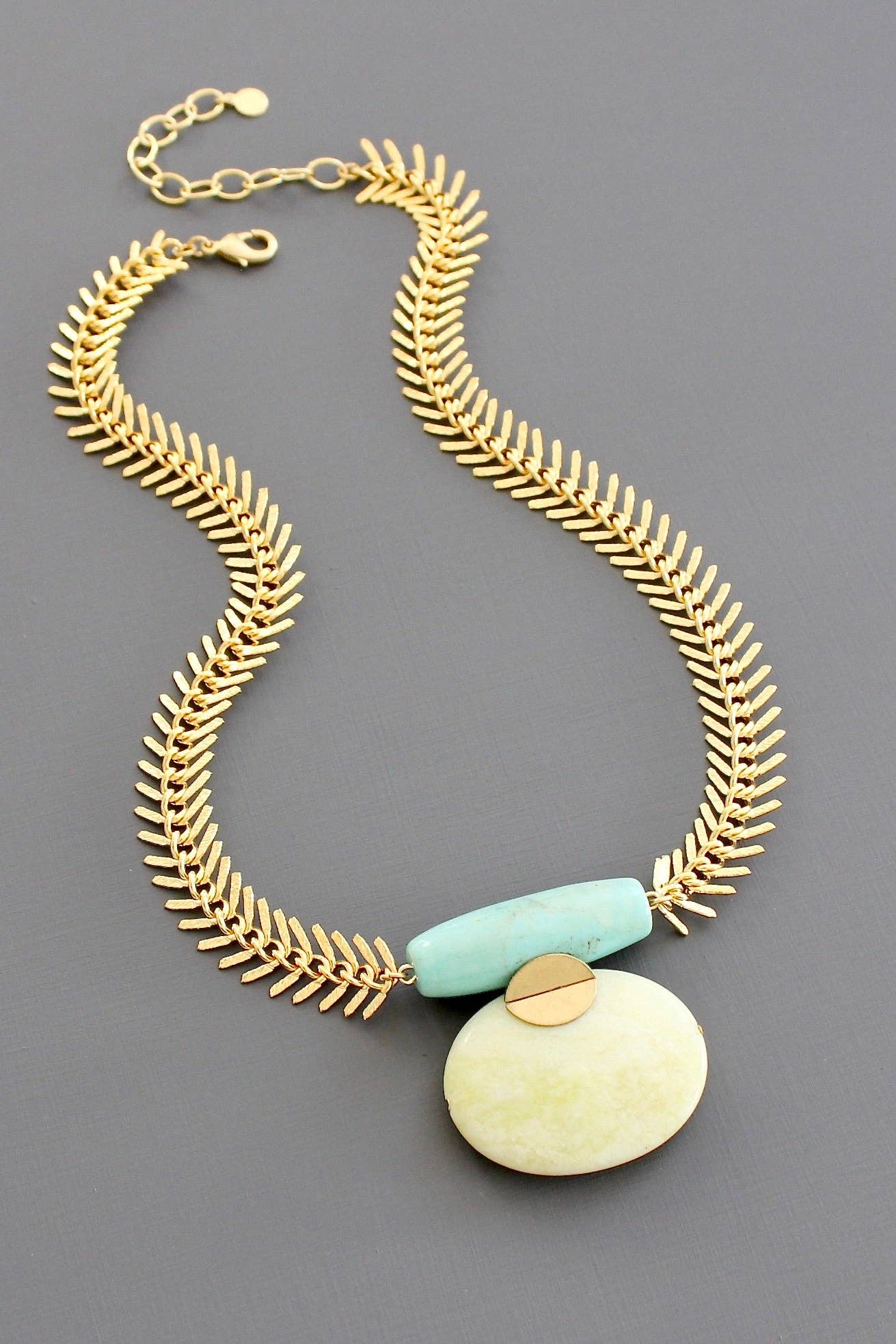 Turquoise and lemon herringbone necklace 219