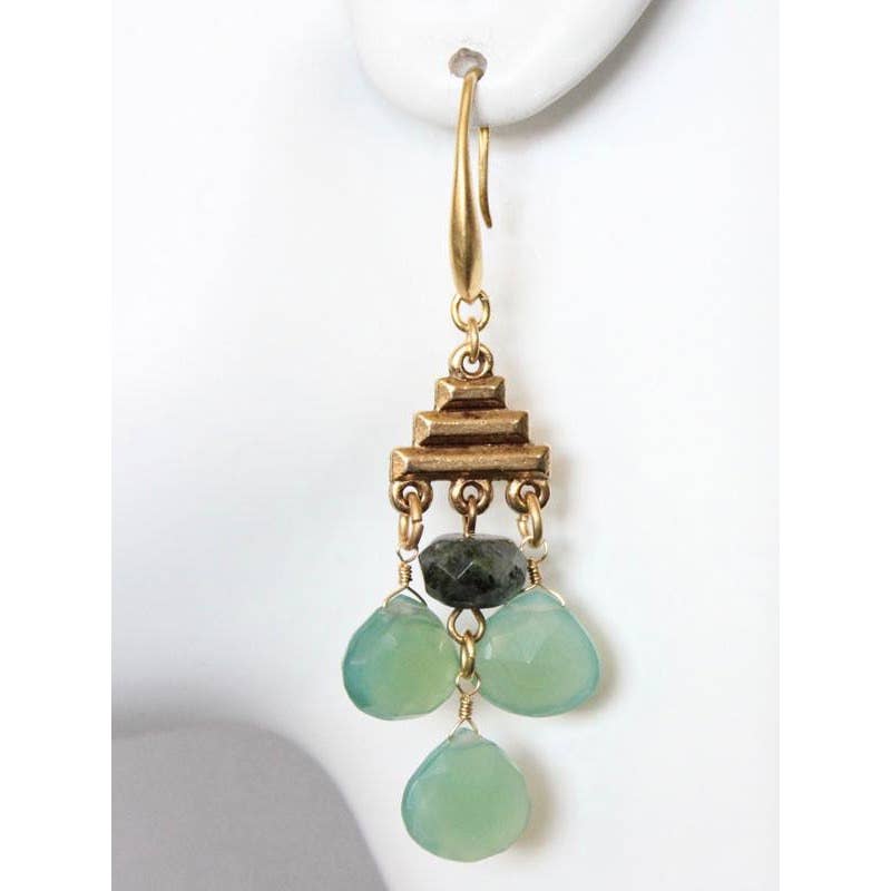 Geometric green chalcedony earrings 13