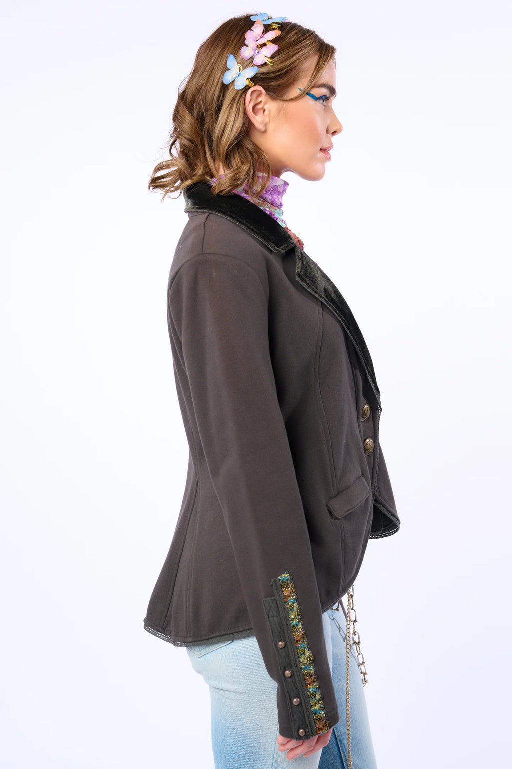 COLONEL EMBROIDERED FLORAL KNIT FRENCH TERRY JACKET