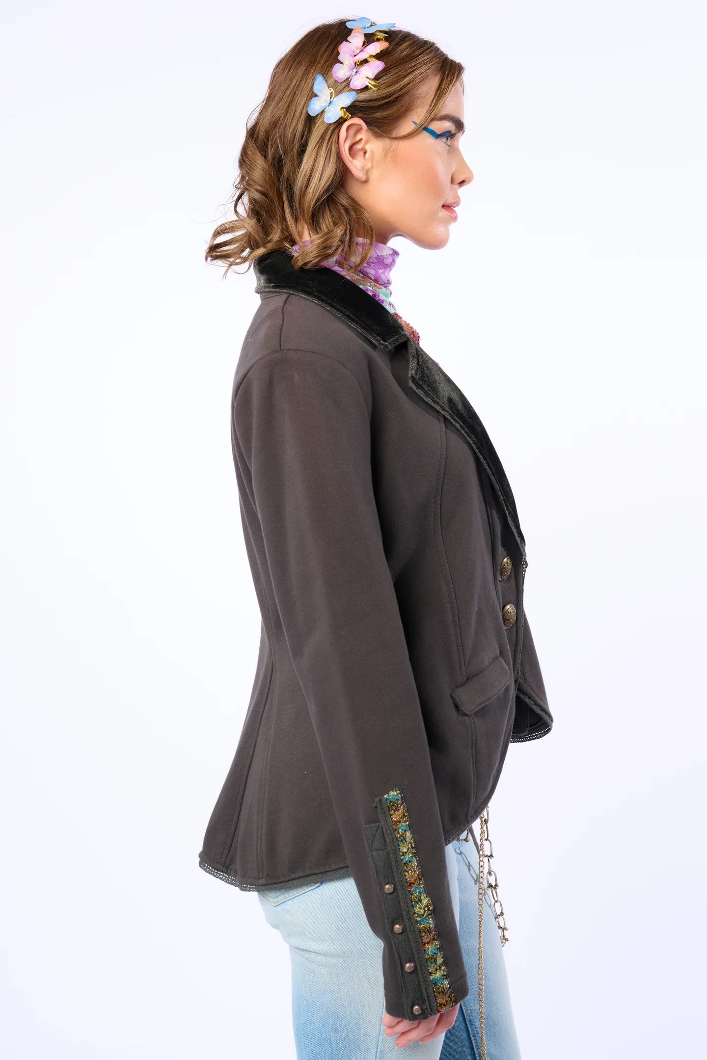 COLONEL EMBROIDERED FLORAL KNIT FRENCH TERRY JACKET