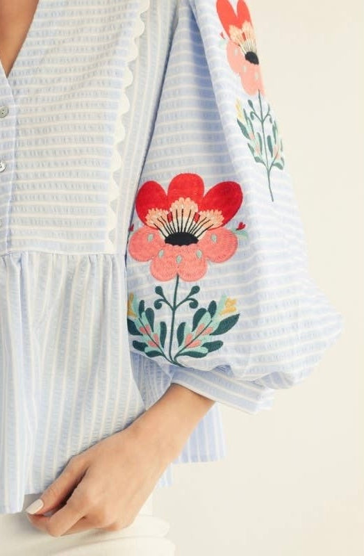 Embroidered Stripe Top