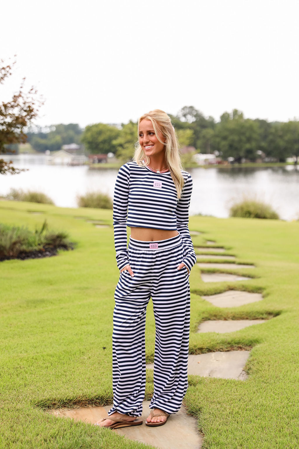 Wide Leg Pants Navy Stripe