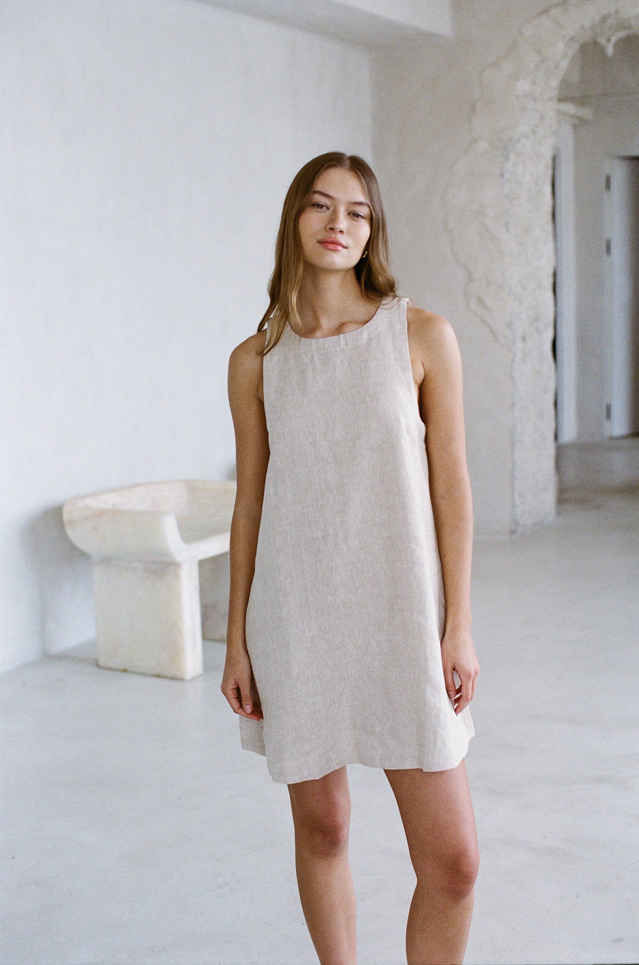 Woven 100% Linen Mini Dress