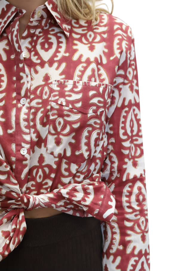Beach Button Shirt- Terracotta Drift