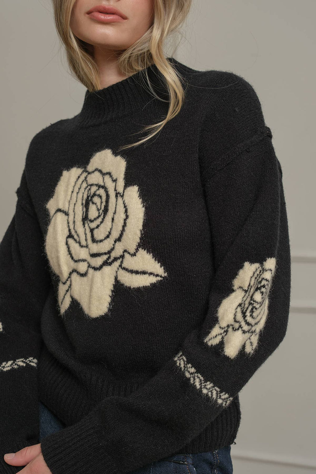 Rose Jacquard Knit Sweater