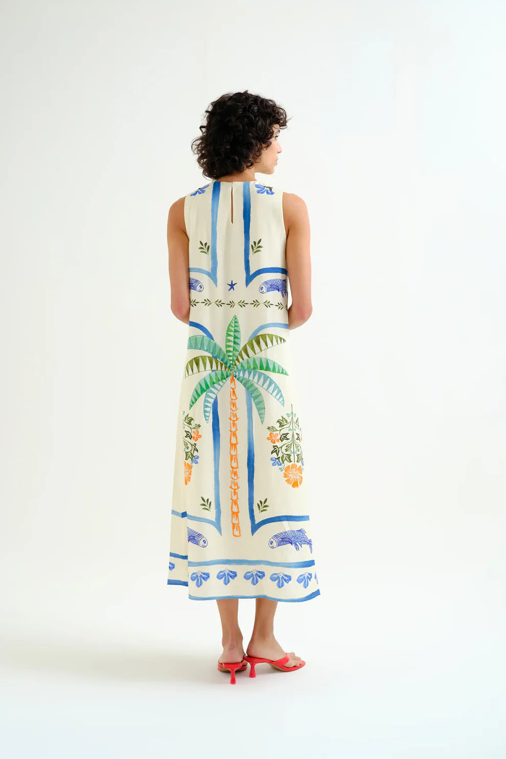 Midi Dress with Palm Print