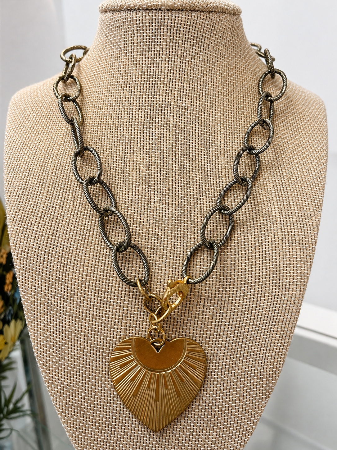 Mixed Metal Chain Necklace with Statement Heart Pendant S11