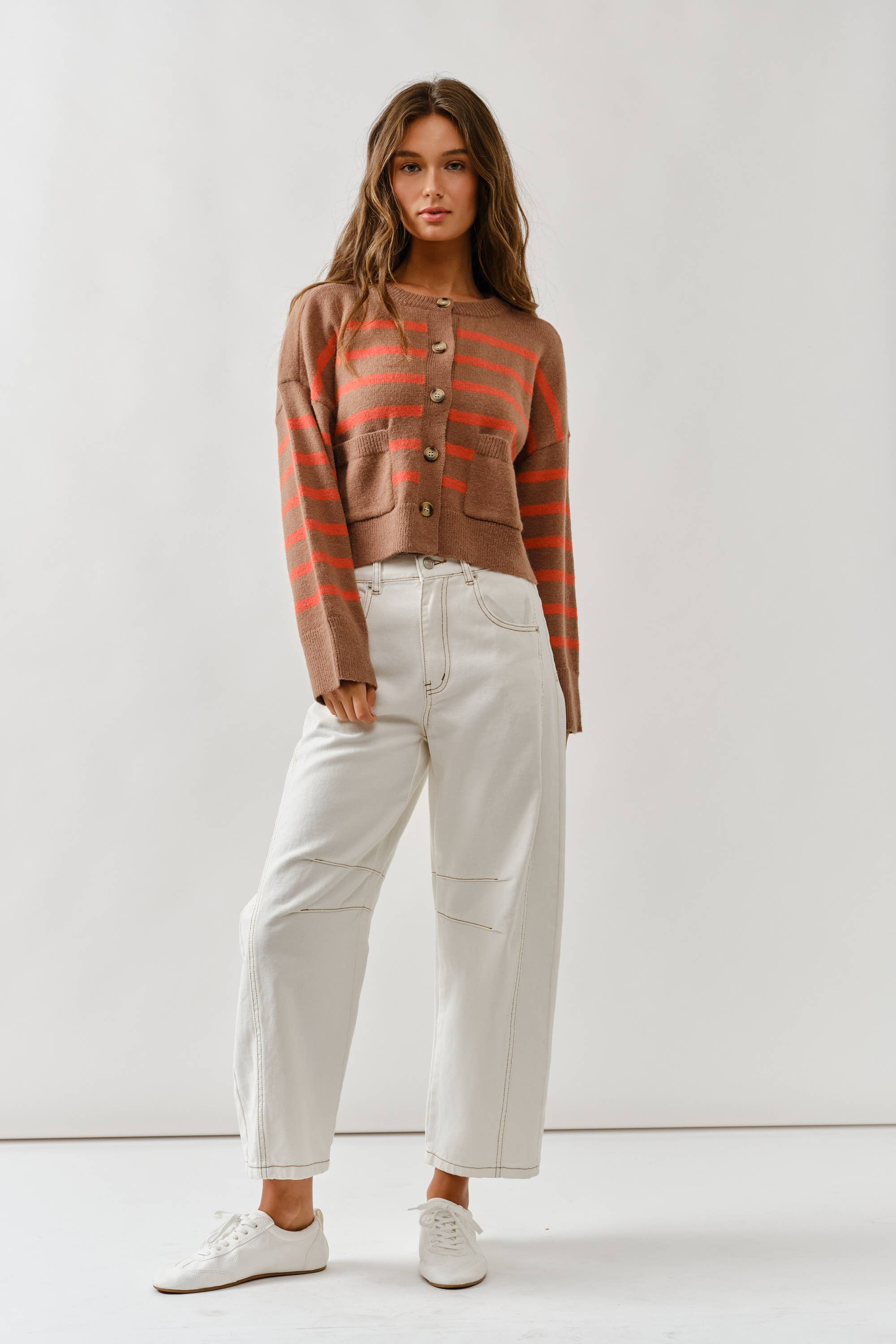 Striped Crew Neck Cardigan