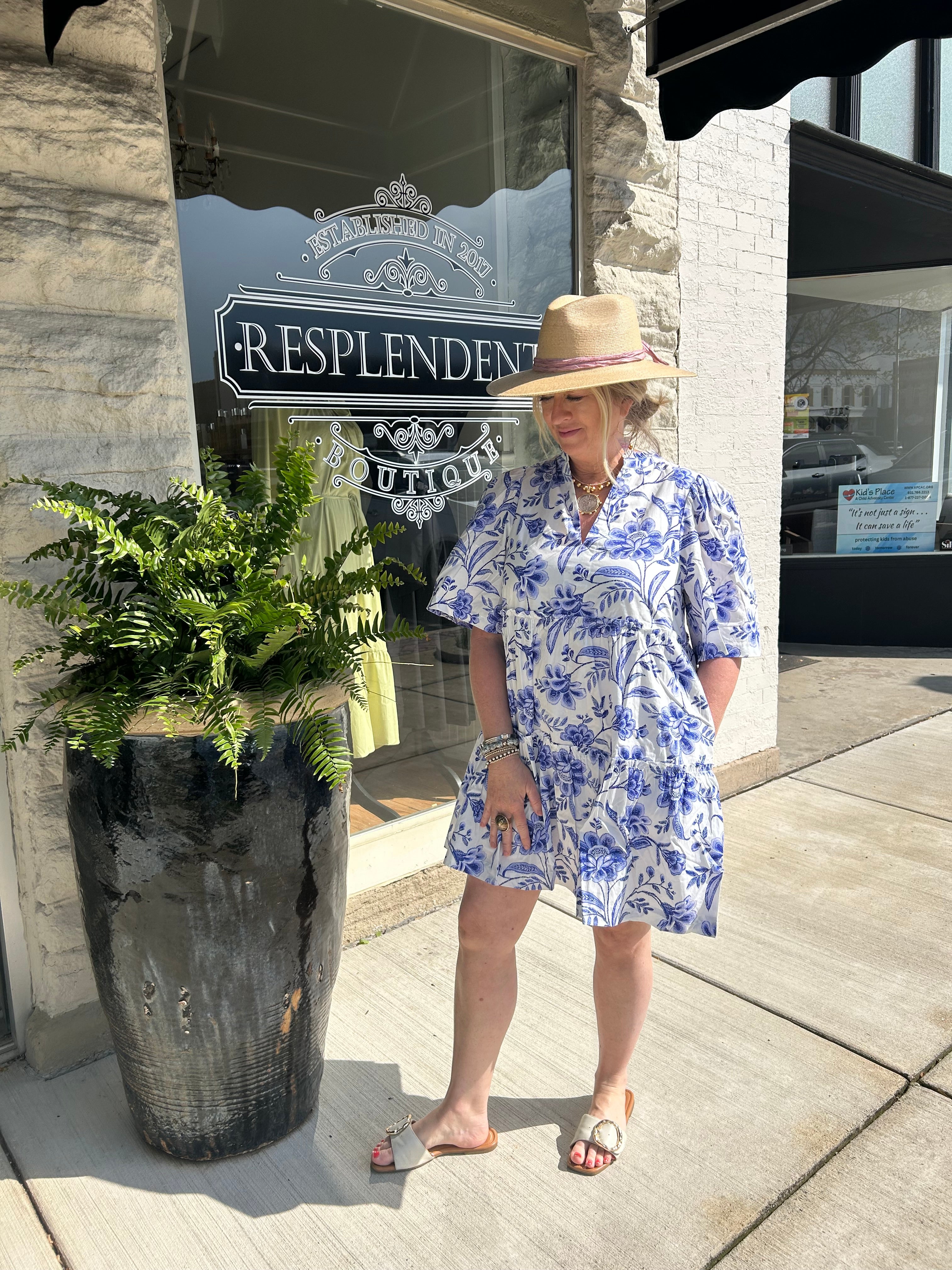 Maeve Floral Dixie Split Neck Shift Dress