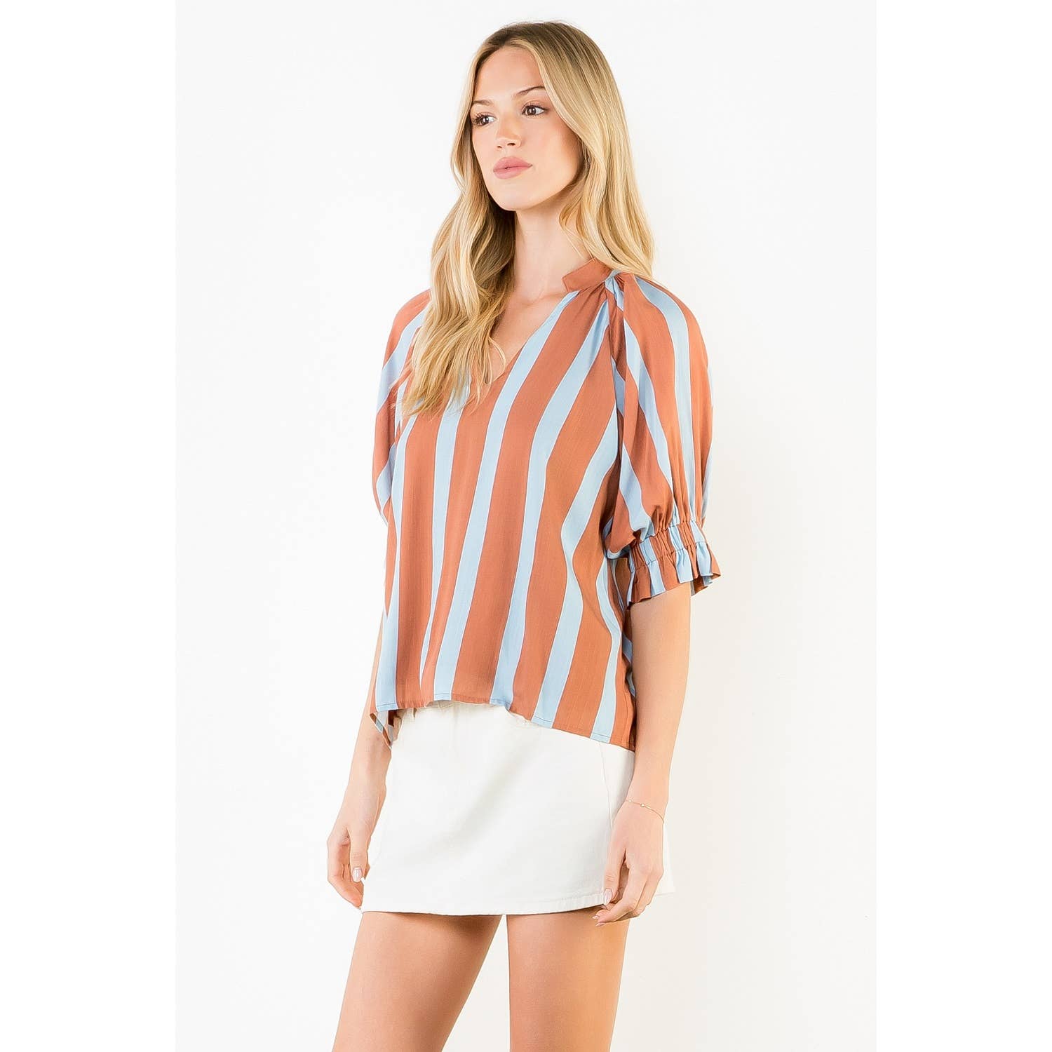 Short Sleeve Striped V-Neck Top