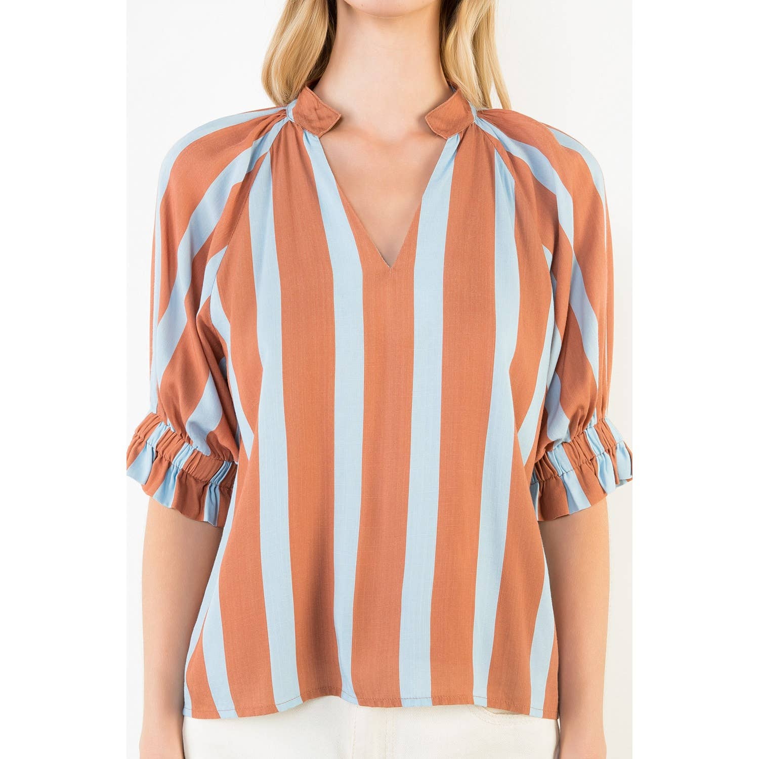 Short Sleeve Striped V-Neck Top