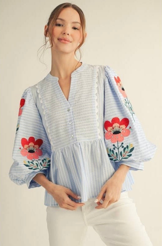 Embroidered Stripe Top