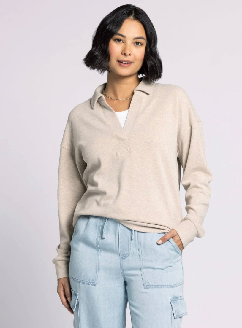 Long sleeve collared V-neck shirt