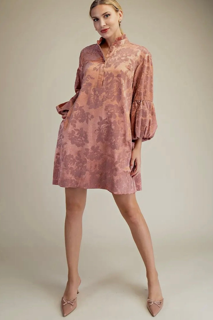 Ruffled Neck Bubble Sleeve Dress