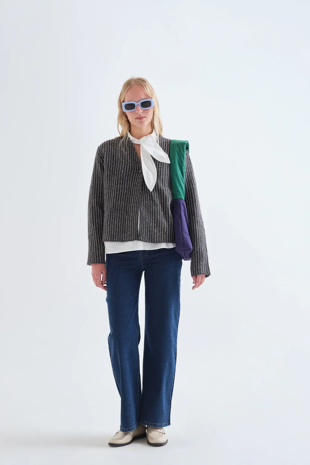Dark Gray & White Striped Cardigan