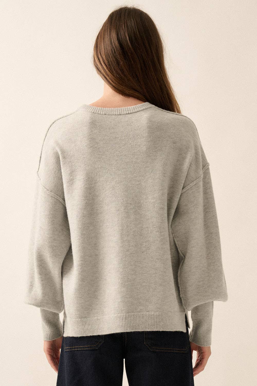 Solid Round-Neck Wide-Sleeve Loose Sweater