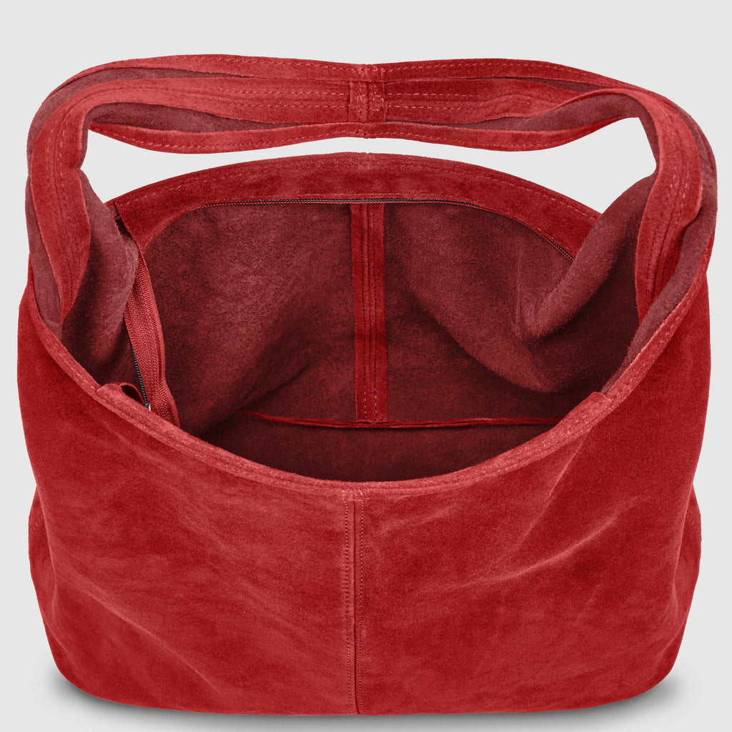 Suede Leather Hobo Bag Red Suede