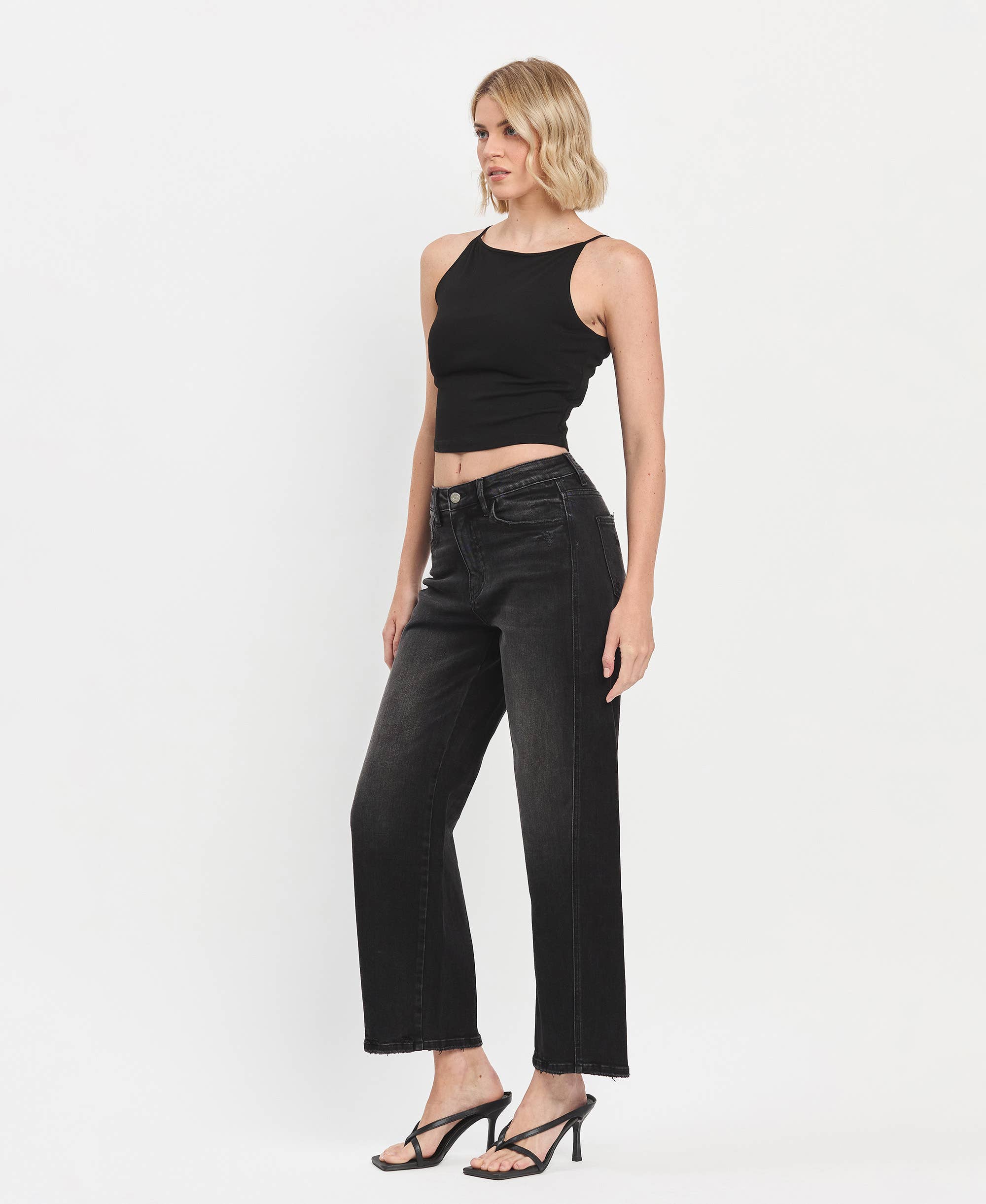 SUPER HIGH RISE PANEL BARREL JEANS INSTANT