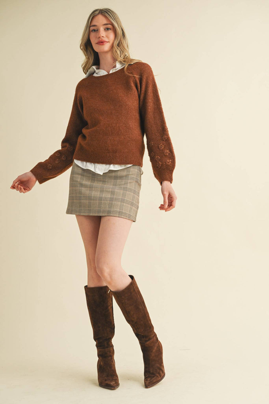 Floral Knit Puff Sleeve Sweater