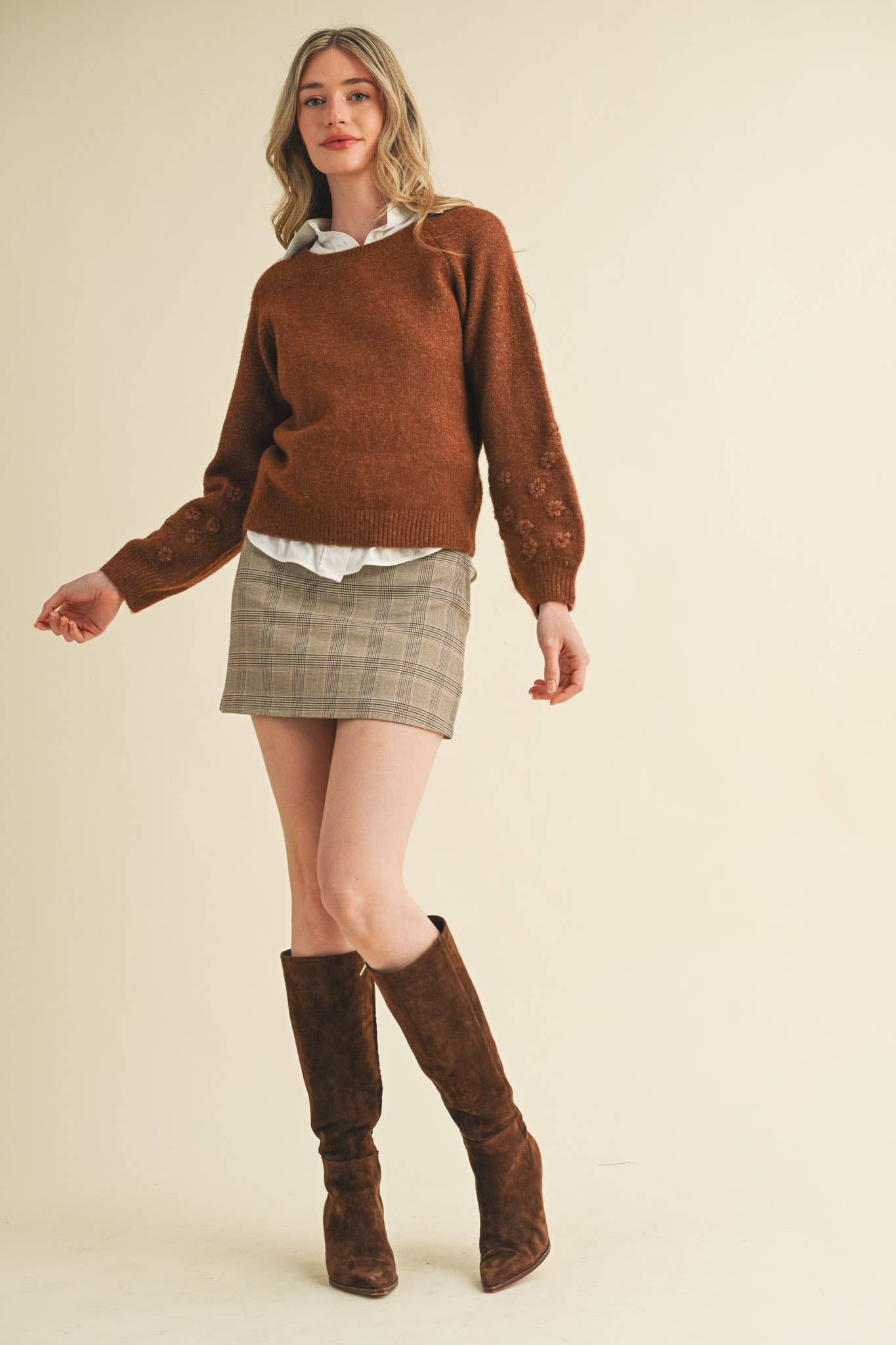 Floral Knit Puff Sleeve Sweater