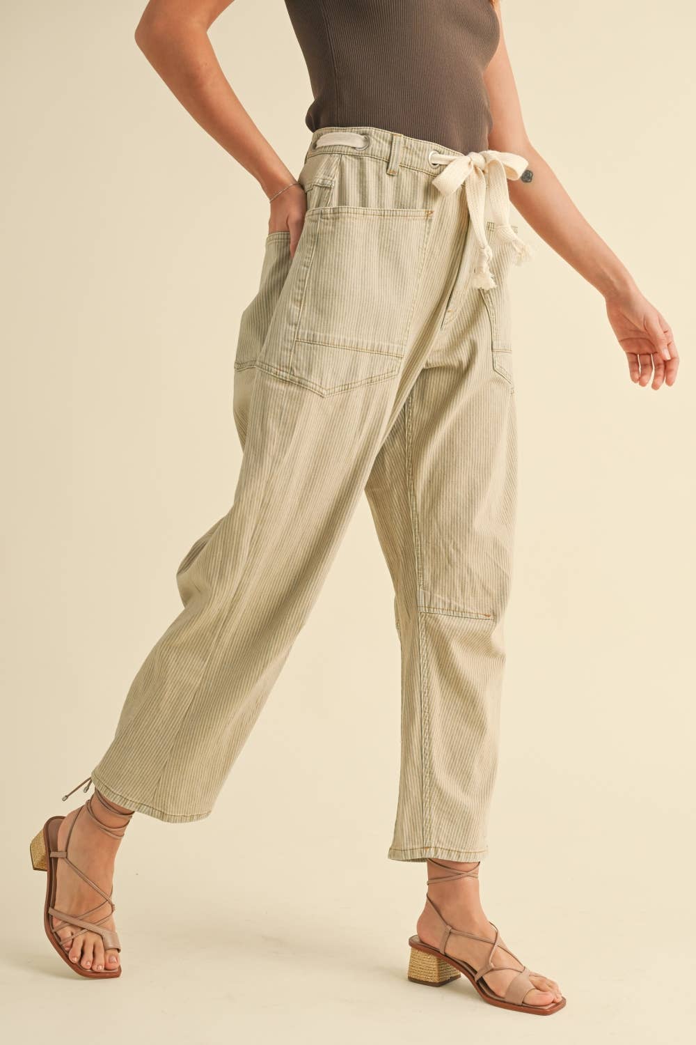 Two Tone  Cotton Pants With Cotton Belt