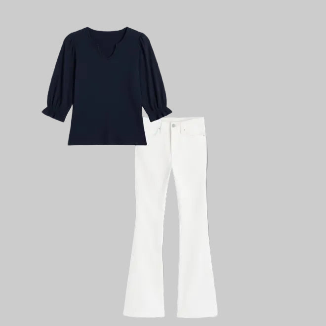 Elbow Sleeve Notch Knit Tee