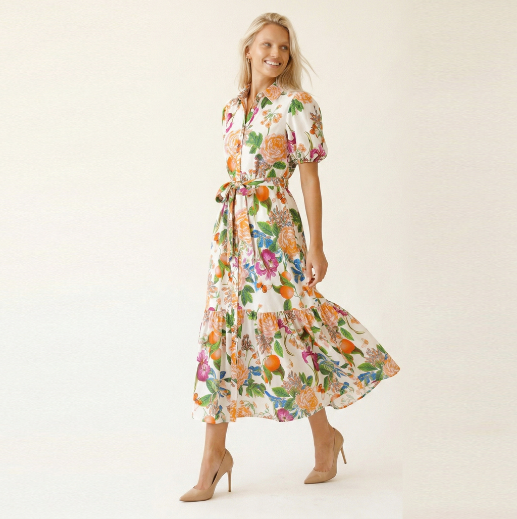 Tangerine Bloom Shirt Dress