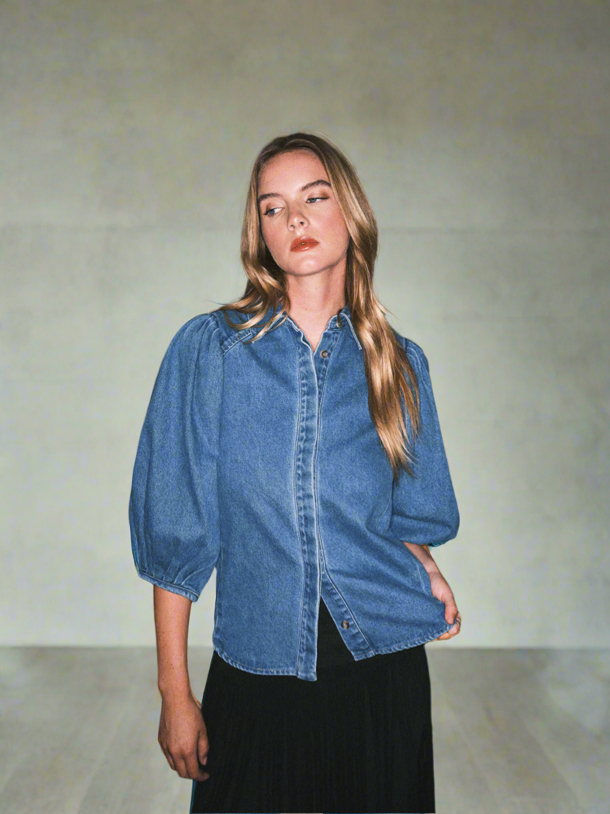 Puff Sleeve Denim Blouse